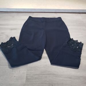 Elegant Navy Women's Cropped Pants with Lace